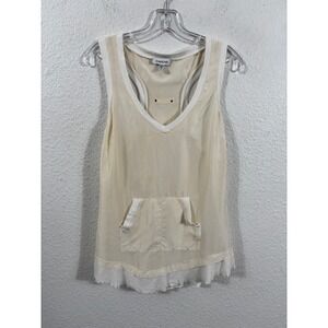 Bebe Ivory Sheer Tank Top V Neck Pocket Racerback Y2K Size XS